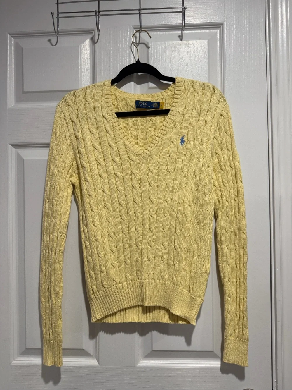 Polo by Ralph Lauren Pale Yellow Cable V-Neck Sweater